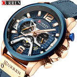 CURREN Casual Sport Watches for Men Blue Top Brand Luxury 8329 Leather Wrist Watch Man Clock Fashion Chronograph Wristwatch