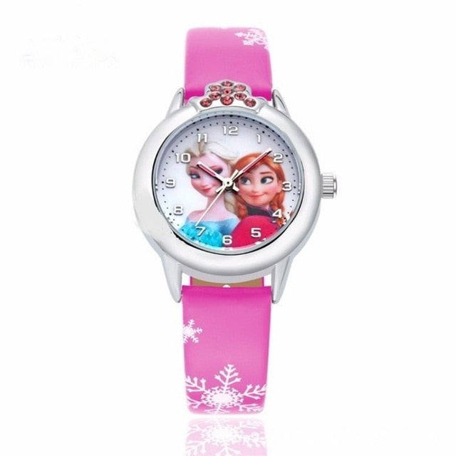 New Cartoon Children Princess Elsa Anna Watch Fashion Girl Kids Student diamond Leather Analog Wrist Watches Relojes kol saati